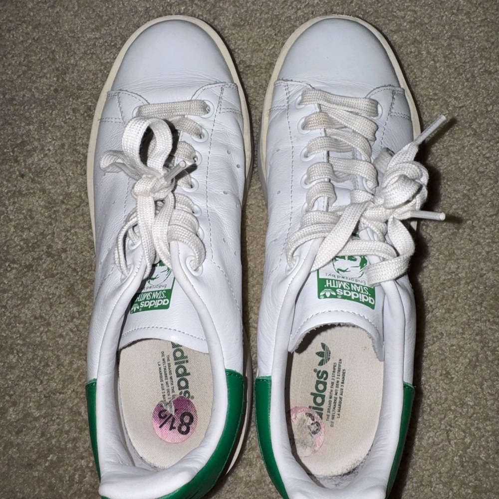 Adidas White Sneakers with Green Highlights